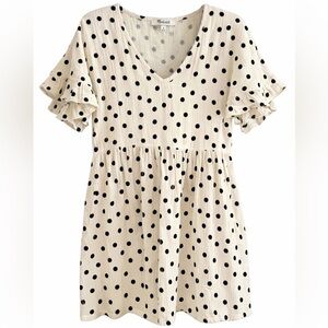Madewell Polka Dot Babydoll Mini Dress | Ruffle Sleeve | XS